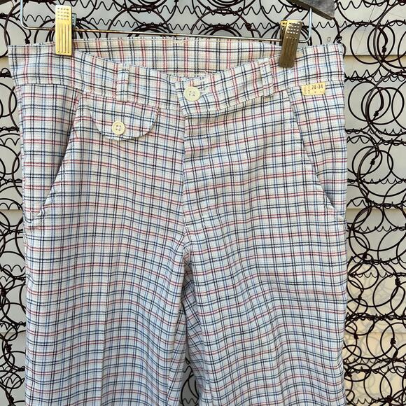 Vintage Mann Deadstock red blue plaid bell flare pants 28x34 - Picture 2 of 8